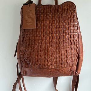 Vilenca Holland Anthropologie NWT Weaved Leather Cognac Backpack